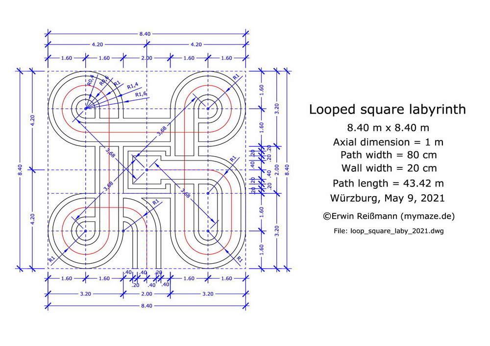 The looped square labyrinth